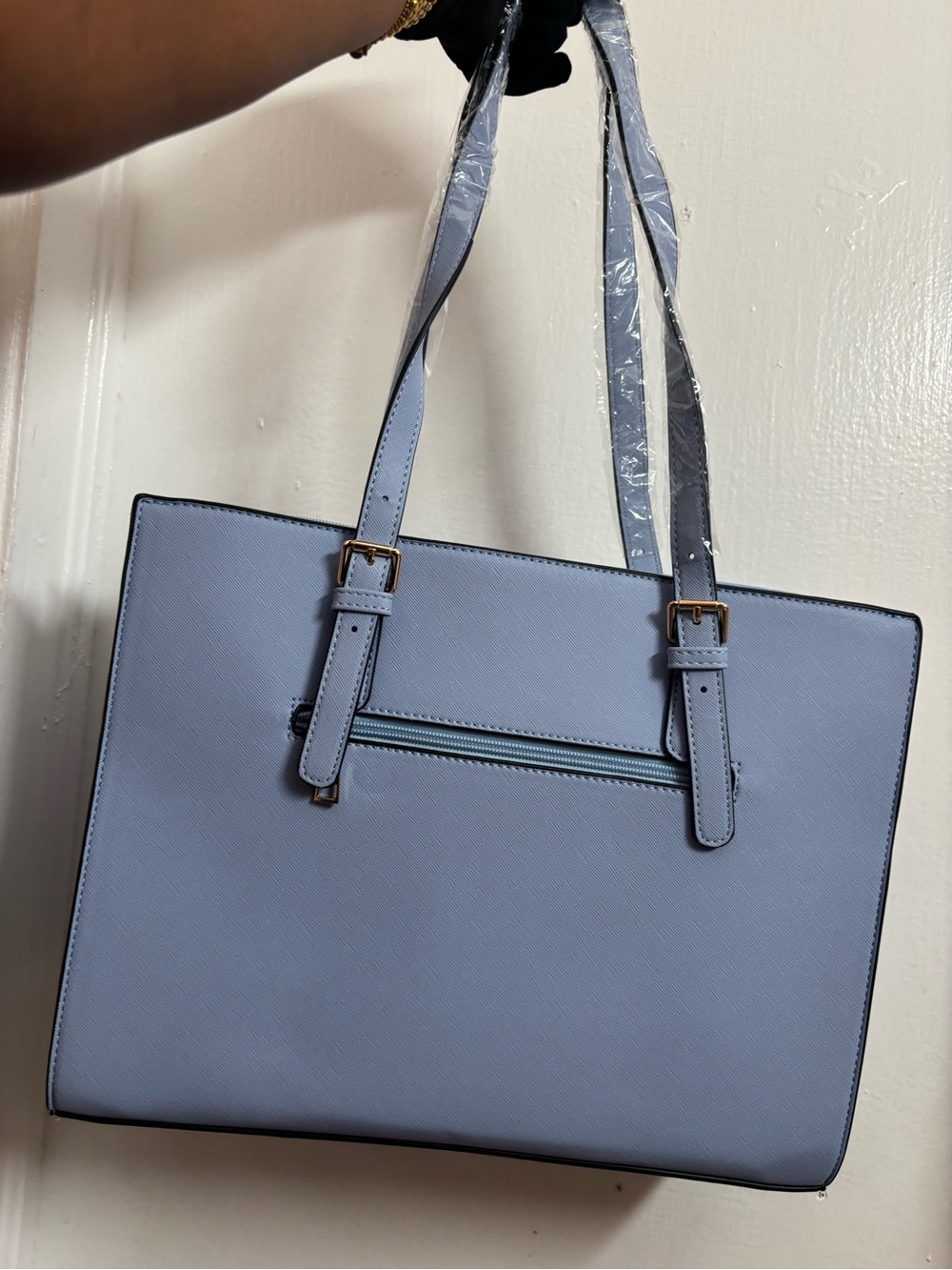 Women's Structured Light Blue Tote with Adjustable Straps